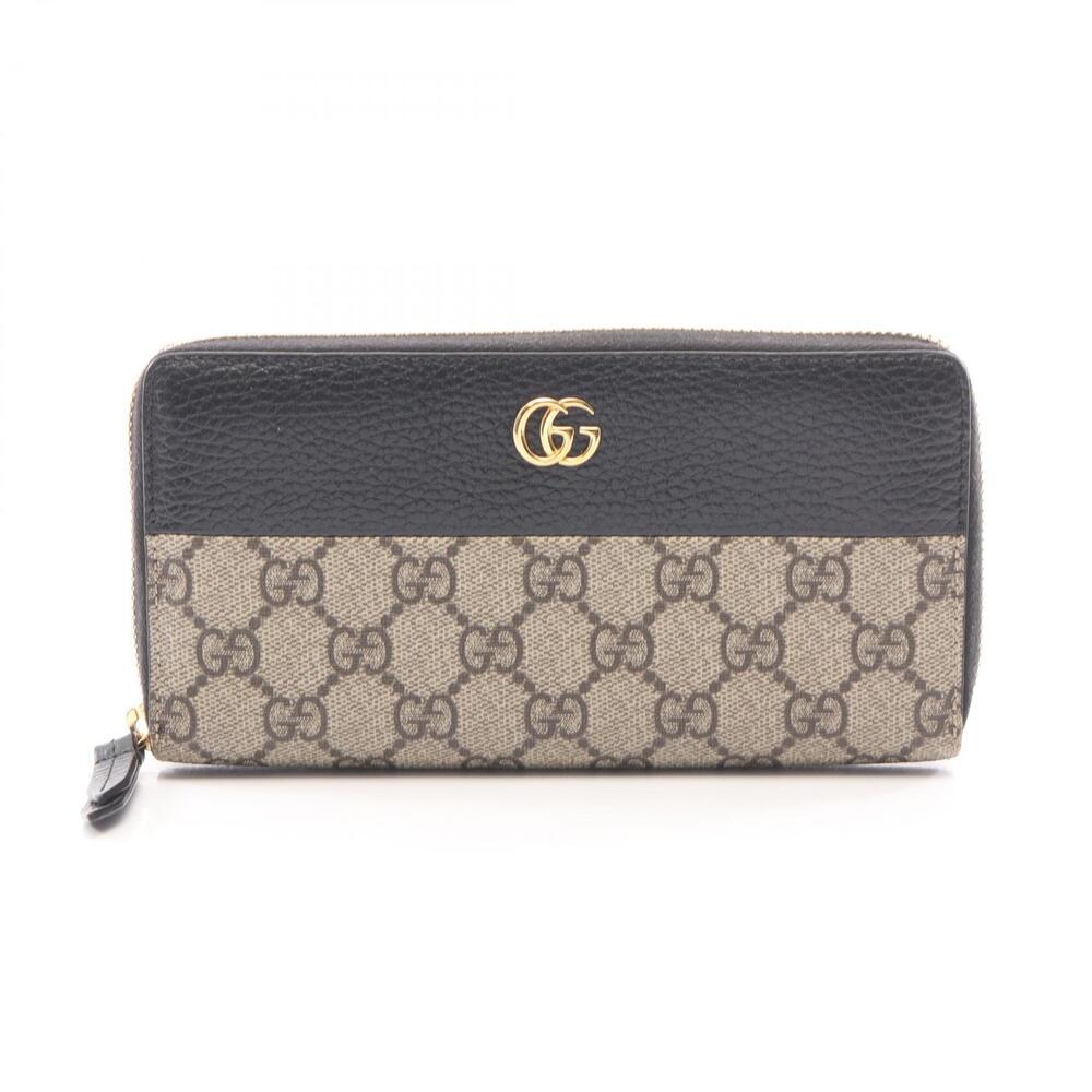 Gucci Marmont GG Round Long Wallet Leather Beige Black